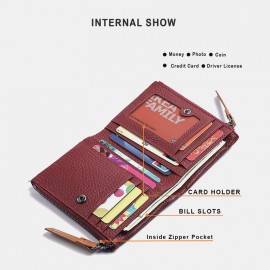 Women Genuine Leather Bifold Hasp Zipper Short Multi-Card Slots Coin Purse Money Clip Wallet