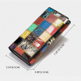 Women Genuine Leather Bifold Colored Geometric Pattern Multi-card Slot Card Case Money Clip Coin Purse Long Clutch Wallets