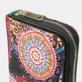 Women Canvas Bohemian Style Printing Long Clutch Purse Wallet