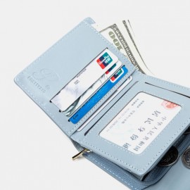 Women Trifold Short Wallet Leaf Line Design Simple Folding Money Clip Multi-card Slot Card Holder