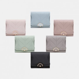 Women Trifold Short Wallet Leaf Line Design Simple Folding Money Clip Multi-card Slot Card Holder