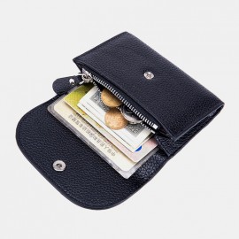 Women Genuine Leather Multifunction Lychee Pattern Coin Bag Small Wallet