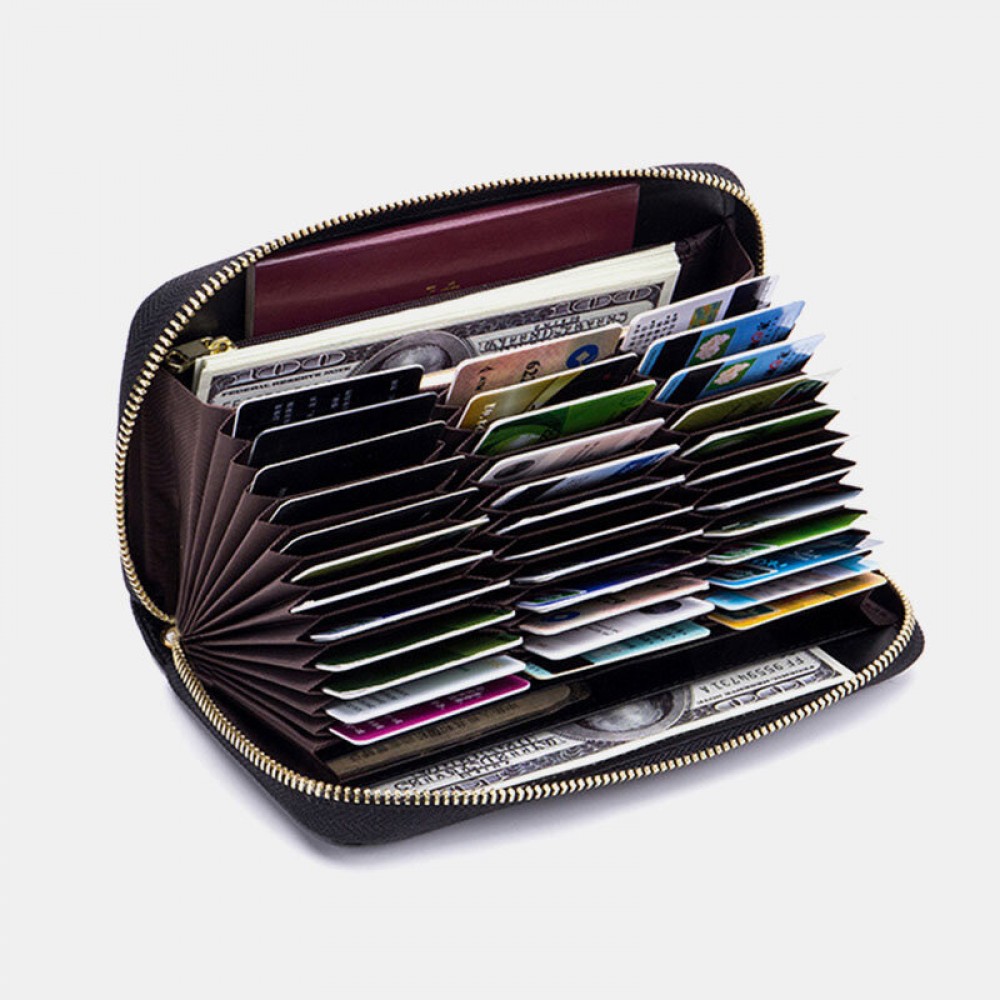 Women Genuine Leather RFID Organ Design Multi-card Slot Clutch Purse Long Wallet