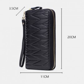 Women Genuine Leather RFID Organ Design Multi-card Slot Clutch Purse Long Wallet