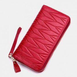 Women Genuine Leather RFID Organ Design Multi-card Slot Clutch Purse Long Wallet