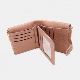 Women PU Leather Multi-slot Hand Carry Short Wallet Clutch Purse