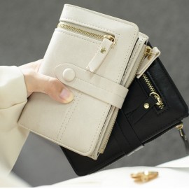 Women PU Leather Elegant Multiple Card Short Wristlet Wallet Multi-funciton Tri-fold Wallet