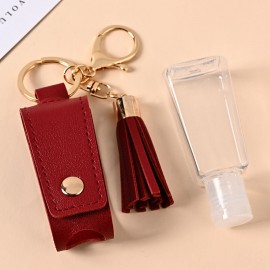 Women Faux Leather Casual Tassel Portable Disinfectant Keychain Pendant Bag Accessory