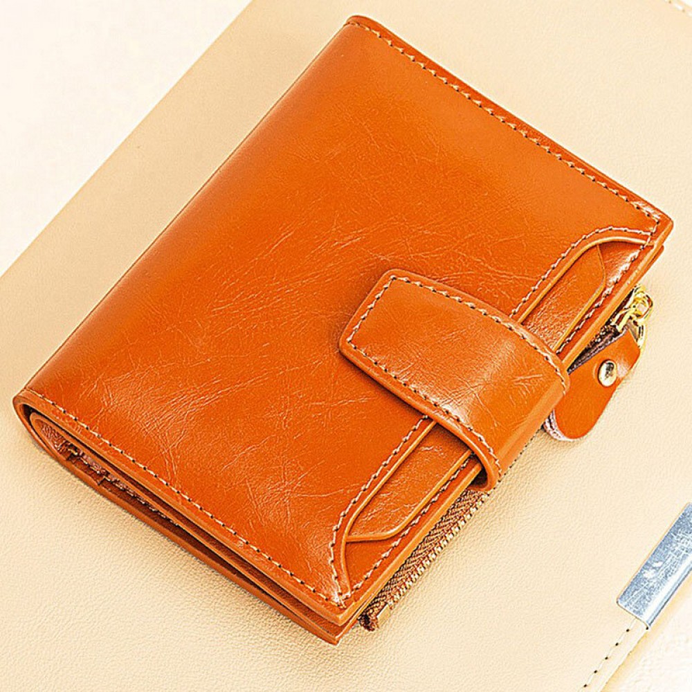 Women Genuine Leather Bifold Short RRFID Anti-magnetic Wallet 17 Card Slot Card Case Coin Purse