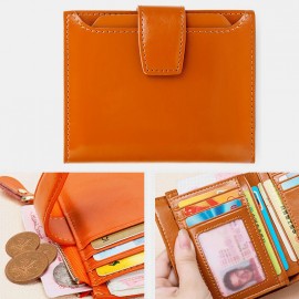 Women Genuine Leather Bifold Short RRFID Anti-magnetic Wallet 17 Card Slot Card Case Coin Purse