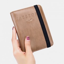 Unisex Genuine Leather RFID Multifunction Multi-card Slot Travel Passport Bag Wallet With Elastic Strap