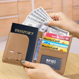 Unisex Genuine Leather RFID Multifunction Multi-card Slot Travel Passport Bag Wallet With Elastic Strap