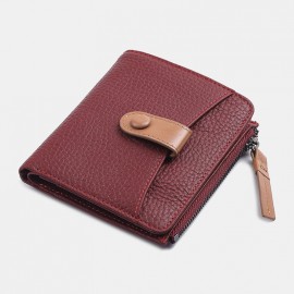 Women Genuine Leather Bifold Hasp Zipper Multifunction Coin Purse Money Clip Short Wallet