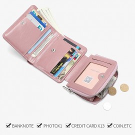 Women Trifold Short Multifunction Wallets PU Leather 13 Card Slot Card Holder Coin Purse Money Clip