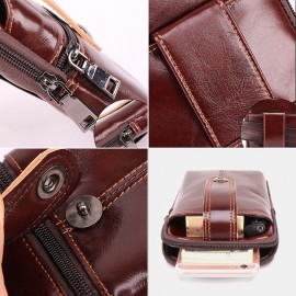 Men Genuine Leather Retro Large Capacity Waist Bag 6.5 Inch Phone Bag Belt Bag