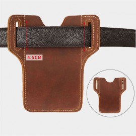 Men Genuine Leather Multifunction Keychain Sport Waist Bag Retro 6.5 Inch Phone Bag Waterproof Belt Bag