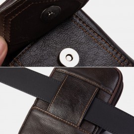 Men Genuine Leather Multifunction 6.5 Inch Phone Bag Retro Large Capacity Cigaret Case Pocket Belt Bag Waist Bag