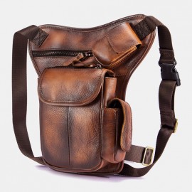 Men Genuine Leather Multi-Carry Retro 7 Inch Phone Camera Outdoor Waist Bag Crossbody Bag