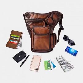 Men Genuine Leather Multi-Carry Retro 7 Inch Phone Camera Outdoor Waist Bag Crossbody Bag