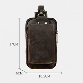 Men Retro Double Layer 6.3 Inch Phone Bag Waist Bag Matte Soft First Layer Cowhide Belt Bag