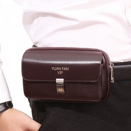 Men Retro Horizontal Soft Leather Multifunction Large Capacity 6/6.5 Inch Phone Bag Belt Bag Waist Bag