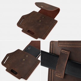 Men Genuine Leather Wear-resistant Outdoor Sport 6.5 Inch Phone Bag Retro Cover Hasp Waist Bag Belt Bag