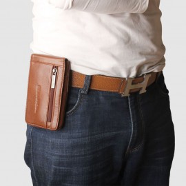 Men Retro Cowhide Waist Bag Retro Casual 5.5/6.3 Inch Phone Bag Front Zipper Pocket Belt Bag