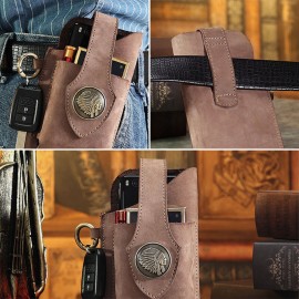 Men First Layer Cowhide Wear Resistant Clasp Waist Bag Retro 6.5 Inch Phone Bag Belt Bag