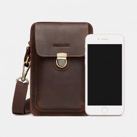 Men Genuine Leather Retro Casual Outdoor Multi-carry Phone Bag Crossbody Bag Waist Bag For 5.8 Inch Phone