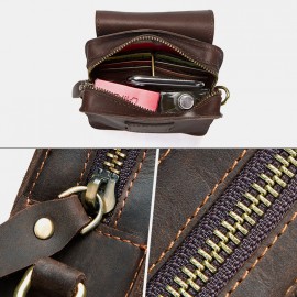 Men Genuine Leather Retro Casual Outdoor Multi-carry Phone Bag Crossbody Bag Waist Bag For 5.8 Inch Phone