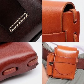 Men Genuine Leather Cigaret Case Storage Bag Retro Waterproof Waist Bag Belt Bag