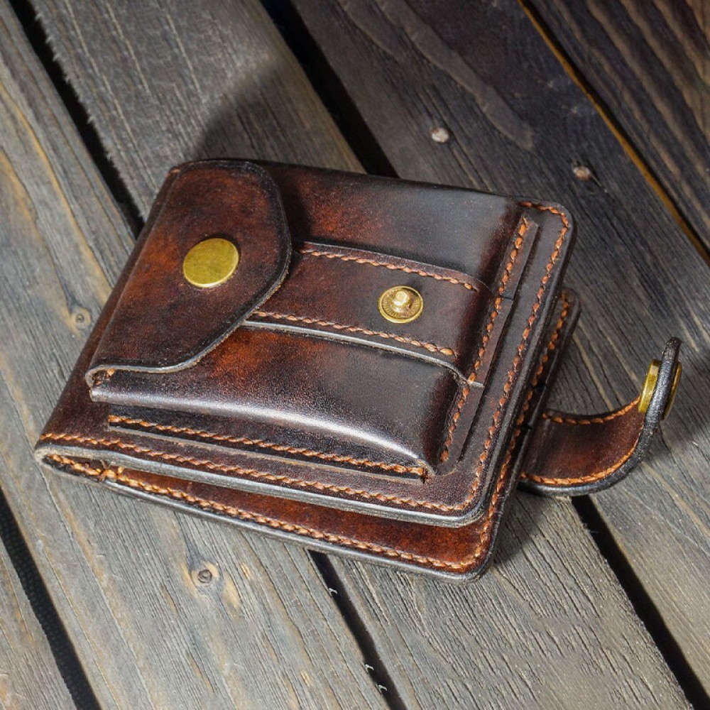 Men Genuine Leather Bifold Multi-card Slot Card Holder Vintage EDC Coin Bag Belt Sheath Wallet Waist Bag