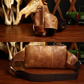 Men Genuine Leather Business Outdoor Retro Multi-carry Leather 6.3 Inch Phone Bag Waist Bag Chest Bag