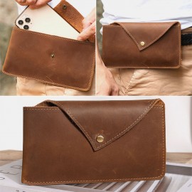 Men Horizontal Envelope-shape Belt Bag Retro Casual Sport 6.5 Inch Phone Bag Cowhide Waist Bag