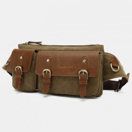 Men Canvas Waist Bag Multifunctional Hasp Pocket Outdoor Casual Chest Bag Shoulder Bag