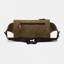 Men Canvas Waist Bag Multifunctional Hasp Pocket Outdoor Casual Chest Bag Shoulder Bag