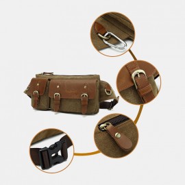 Men Canvas Waist Bag Multifunctional Hasp Pocket Outdoor Casual Chest Bag Shoulder Bag