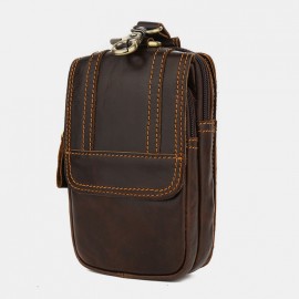 Men Multifunctional Large Capacity 6.3 Inch Phone Bag Genuine Leather Waist Bag Wear-resistant Belt Bag With Hook