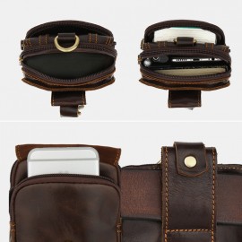 Men Multifunctional Large Capacity 6.3 Inch Phone Bag Genuine Leather Waist Bag Wear-resistant Belt Bag With Hook