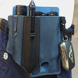Men EDC Vintage Multifunction Wear-resistant Genuine Leather Waist Bag Keychain Tactical Bag