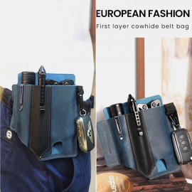 Men EDC Vintage Multifunction Wear-resistant Genuine Leather Waist Bag Keychain Tactical Bag