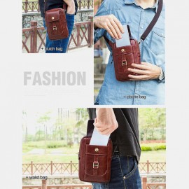 Men Genuine Leather Retro Fashion 5.8 Inch Phone Bag Multi-carry Crossbody Bag Waist Bag