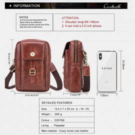 Men Genuine Leather Retro Fashion 5.8 Inch Phone Bag Multi-carry Crossbody Bag Waist Bag
