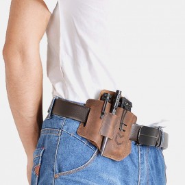 Men Genuine Leather EDC Belt Loop Waist Multitool Sheath Belt Bag