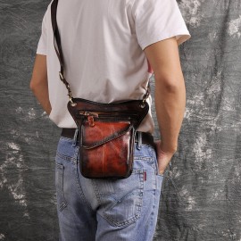 Men Genuine Leather Multi-Carry Retro 8 Inch Outdoor Phone Camera Waist Bag Crossbody Bag