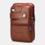 Men Genuine Leather Retro Business Double Layers 6.5 Inch Phone Bag Waist Bag With Belt Loop