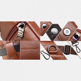 Men Genuine Leather Retro Business Double Layers 6.5 Inch Phone Bag Waist Bag With Belt Loop