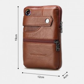 Men Genuine Leather Retro Business Double Layers 6.5 Inch Phone Bag Waist Bag With Belt Loop