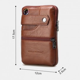 Men Genuine Leather Retro Business Double Layers 6.5 Inch Phone Bag Waist Bag With Belt Loop