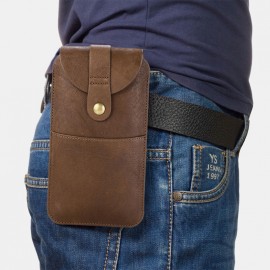 Men Vintage Genuine Leather Long Phone Bag Belt Bag Waist Bag